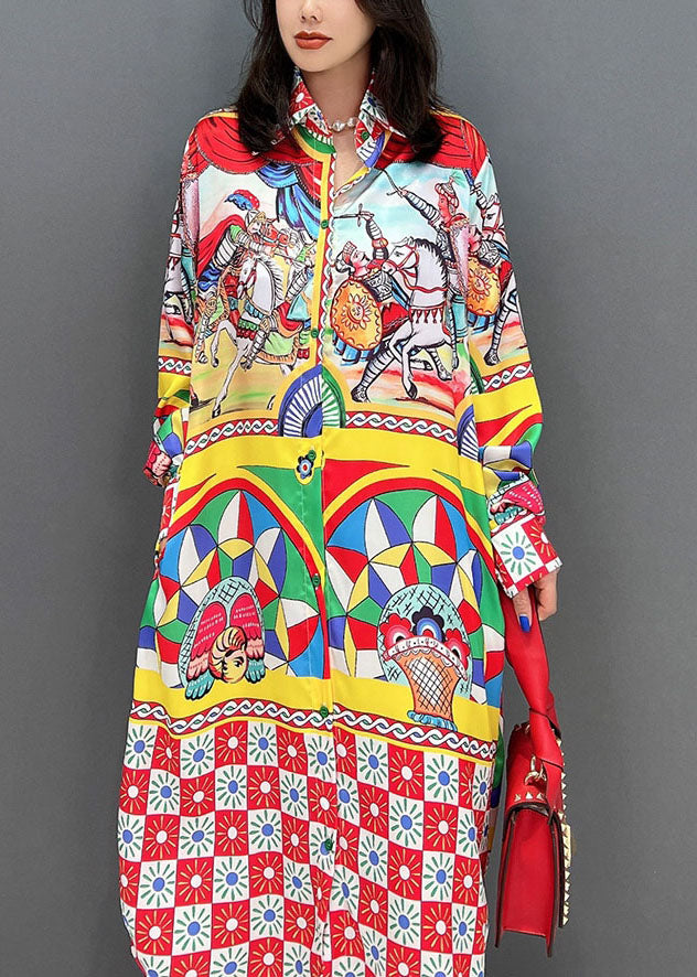Red Peter Pan Collar Print Vacation Dresses Fall