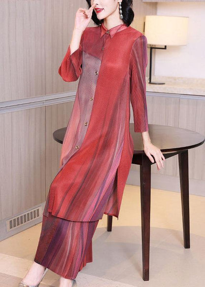Red Print Button Side Open Two Pieces Set