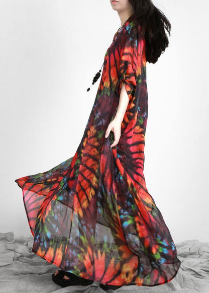 Red Print Chiffon Maxi Dresses