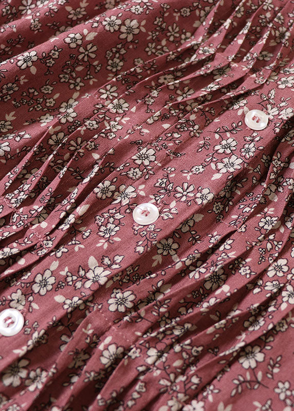 Red Ruffled Print Long Dresses Half Sleeve
