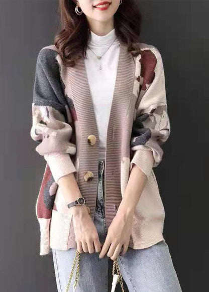 Red V Neck Jacquard Cozy Cashmere Cardigan Spring