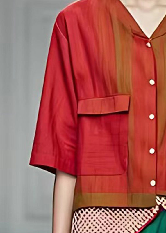 Red V Neck Pockets Coats Fall