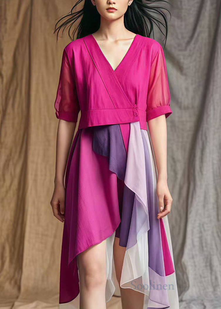 Rose Asymmetrical Patchwork Cotton Mid Dresses Summer