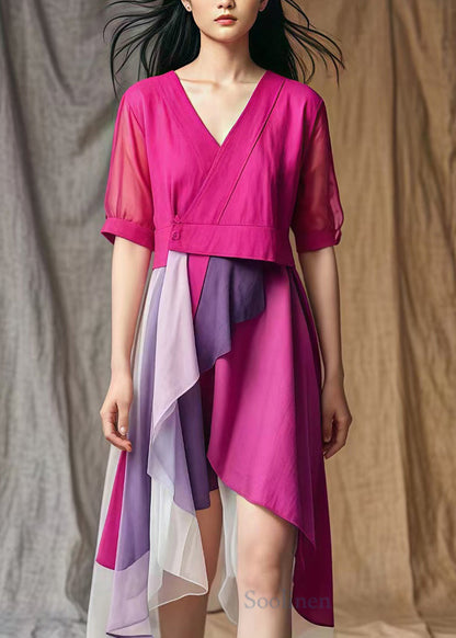 Rose Asymmetrical Patchwork Cotton Mid Dresses Summer
