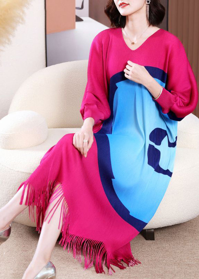 Rose Oversized Print Tassel Maxi Dress Spring