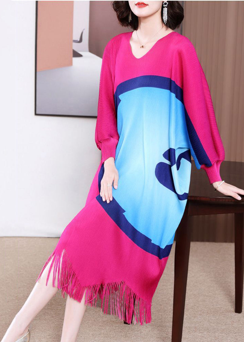 Rose Oversized Print Tassel Maxi Dress Spring