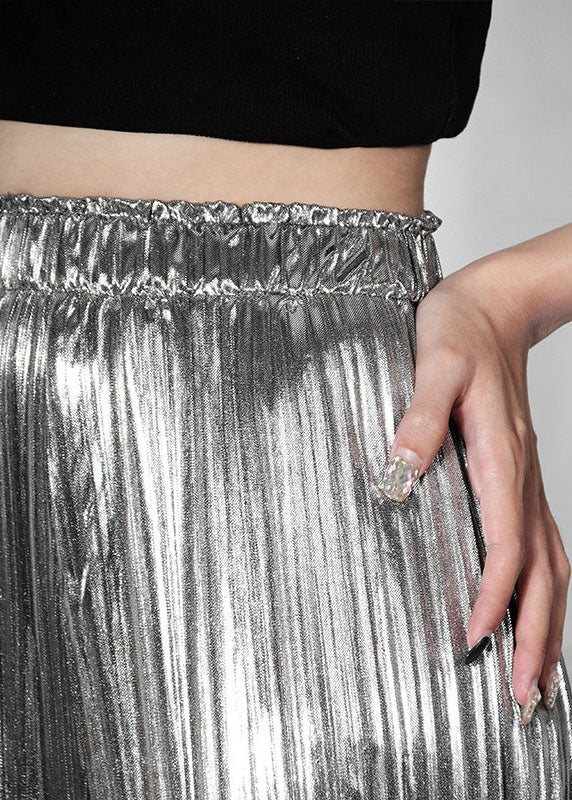 Silver Wrinkled Summer Wide Leg Pants