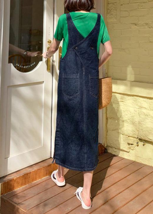 Spaghetti Strap Pockets Clothes Shape Denim Blue Dresses