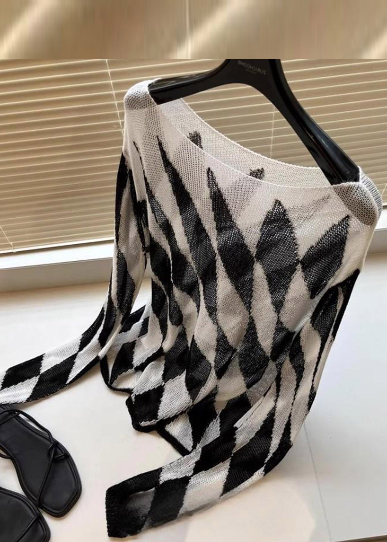 Bohemian Striped Plaid Slash Neck Knit Top Spring