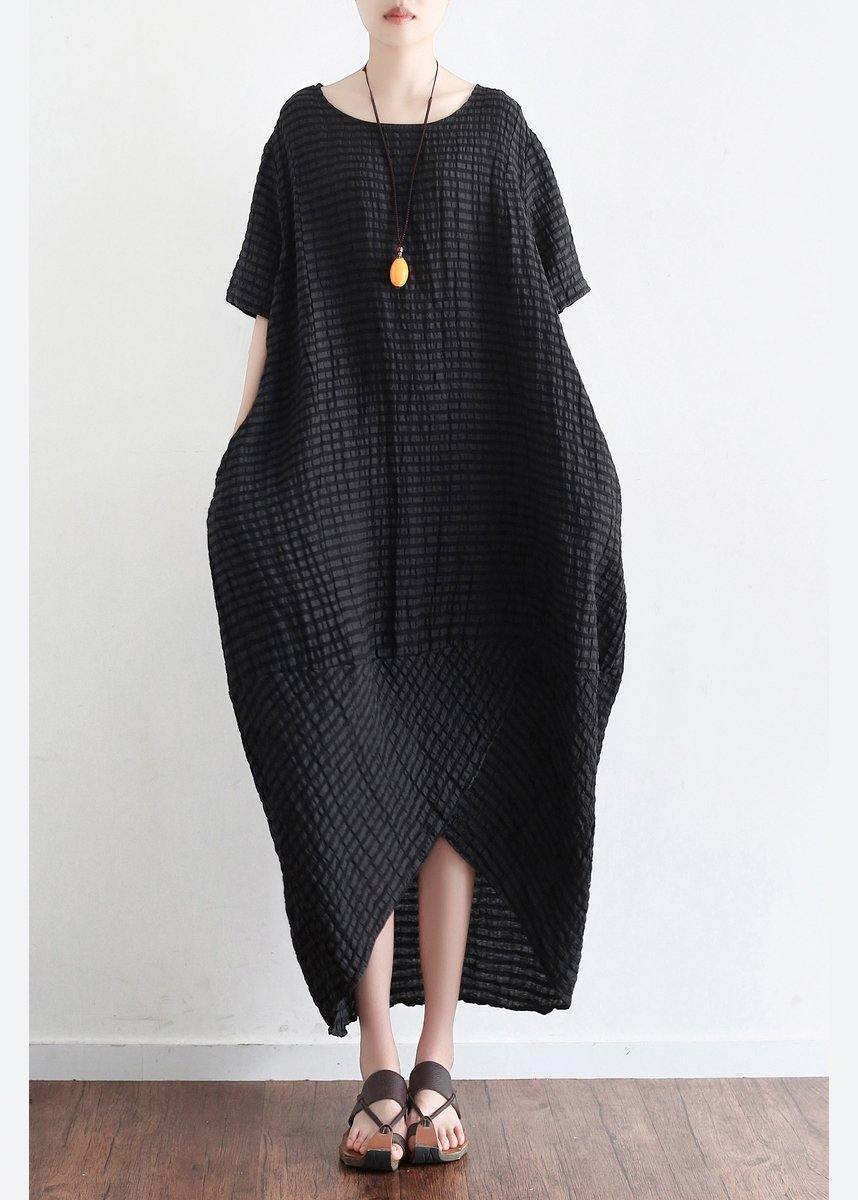 Style Black Linen Low High Design Summer Robe