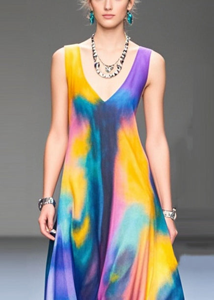 Tie Dye Exra Large Hem Chiffon Maxi Dress Summer