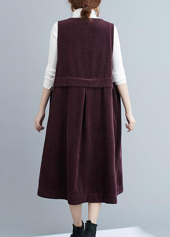 V Neck Sleeveless Spring Tunics Work Purple Art Dresses