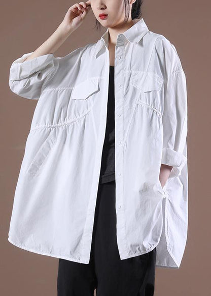 White Asymmetrical Print Shirt Long Sleeve