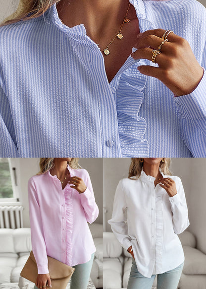 Bohemian White Button Solid Shirts Fall