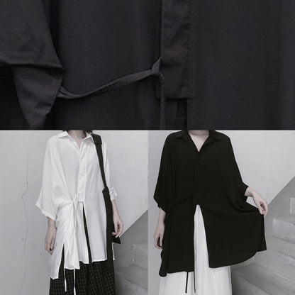 White Clothes Lapel Batwing Sleeve Art Shirts