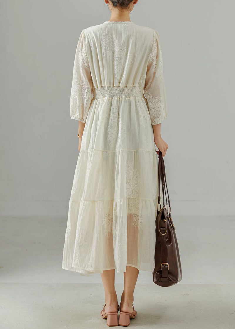 White Embroidered Exra Large Hem Cotton Dress Summer