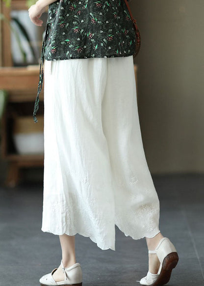 White High Waist Linen Wide Leg Pants Summer