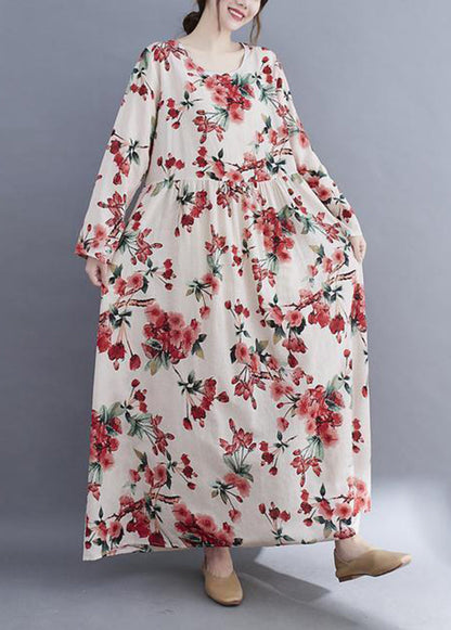 White Oversized Print Cotton Holiday Dress Spring
