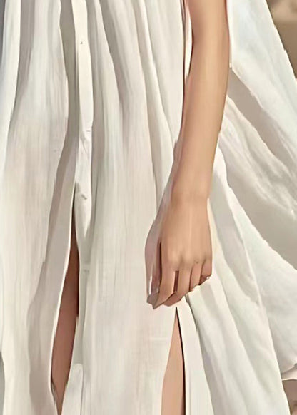 White Oversized Linen Beach Dress Sleeveless
