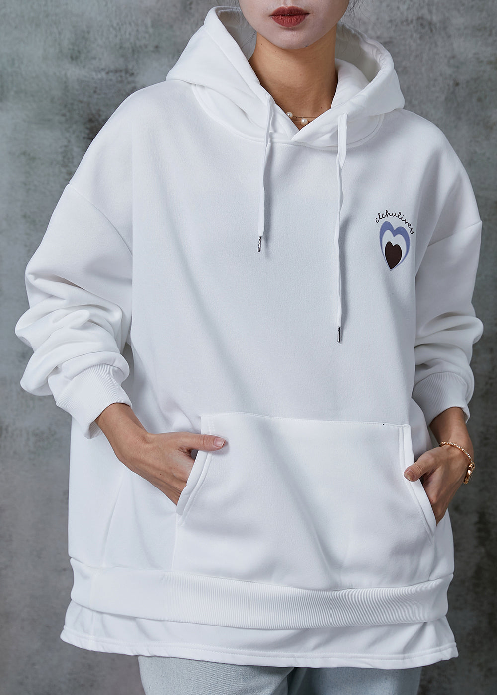 Bohemian White Oversized Love Cotton Sweatshirts Top Spring