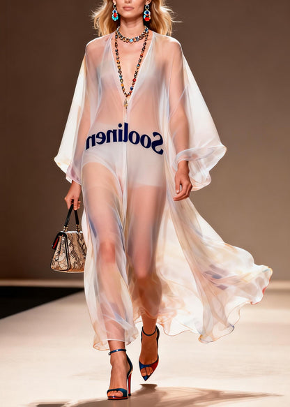 White Oversized Sheer Chiffon Beach Dresses Summer