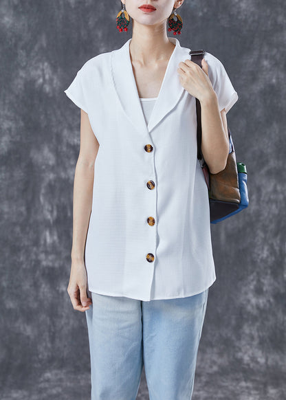 White Peter Pan Collar Button Linen Top Short Sleeve