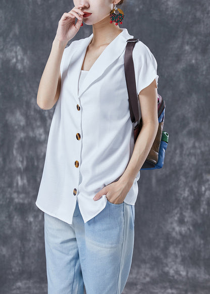 White Peter Pan Collar Button Linen Top Short Sleeve