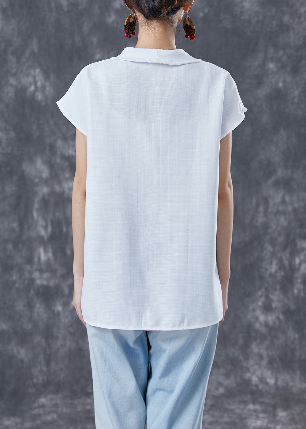 White Peter Pan Collar Button Linen Top Short Sleeve