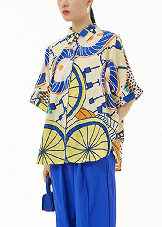 White Peter Pan Collar Print Cotton Shirt Summer