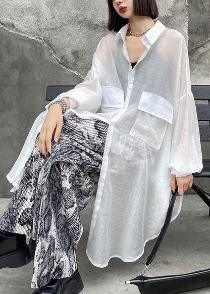Bohemian White Pockets UPF 50+ Coat Jacket Shirt Tops Summer