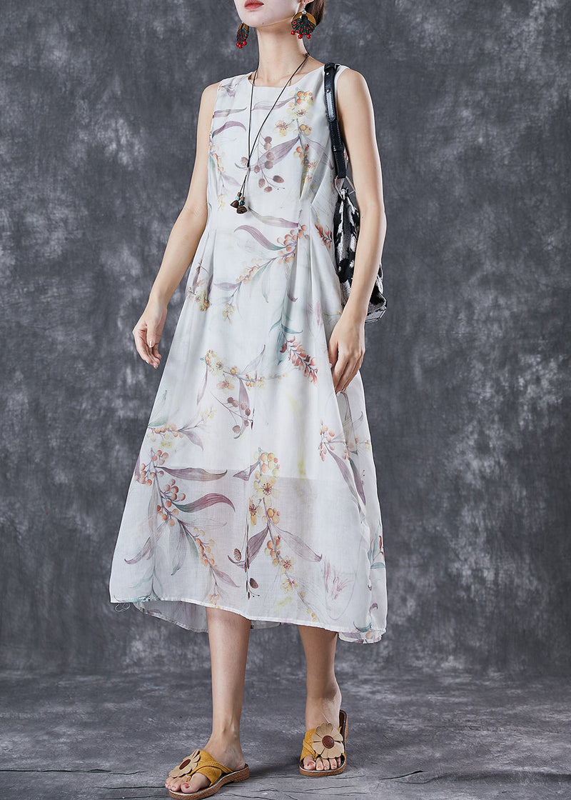 White Print Backless Linen Holiday Dress Summer