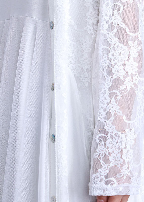 White Hollow Out Lace Long Cardigans Long Sleeve