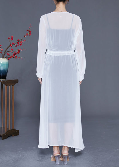 White Tie Waist Exra Large Hem Chiffon Upf 50+ Coat Summer