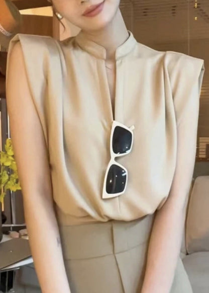 White V Neck Patchwork Cotton Top Sleeveless