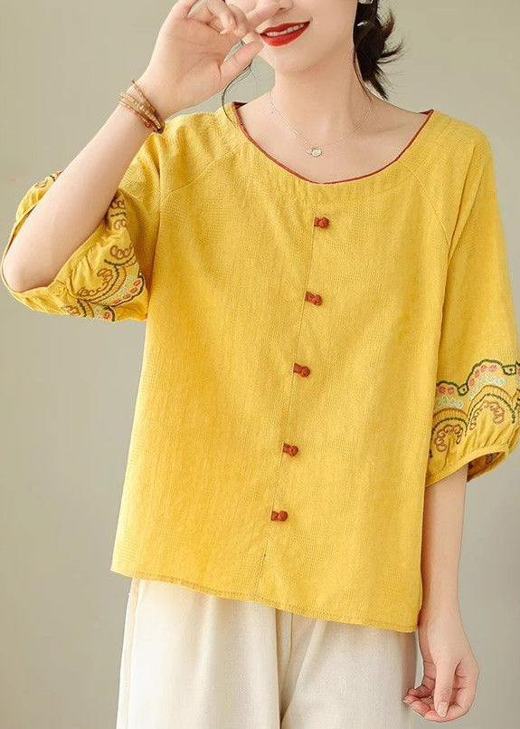 Yellow Embroidered Shirt Half Sleeve