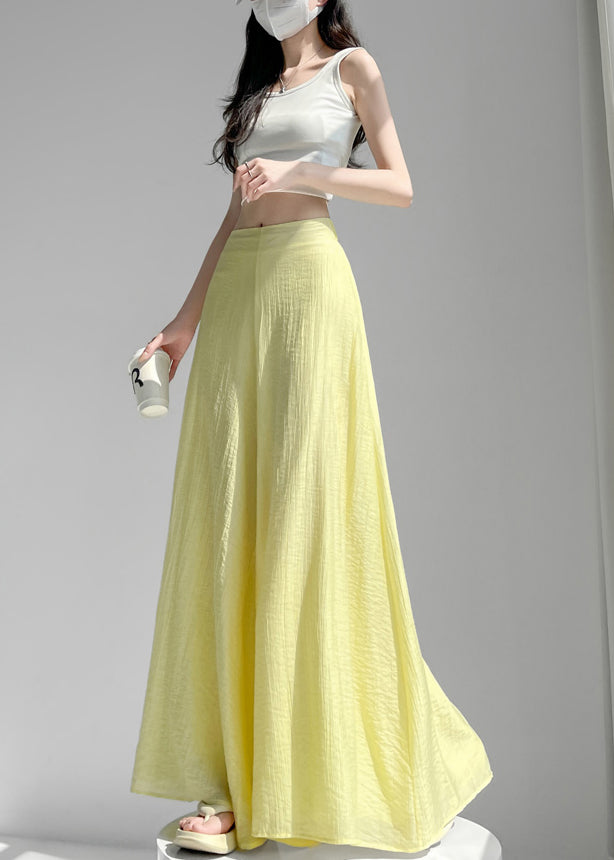 Yellow High Waist Linen Silk Wide Leg Pants Summer