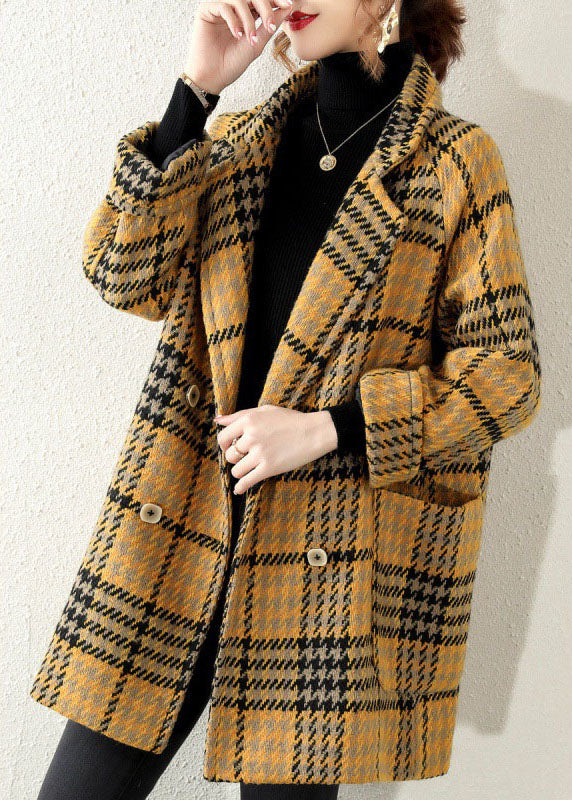 Yellow Peter Pan Collar Plaid Coat Winter