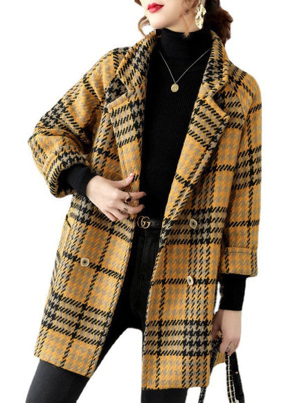 Yellow Peter Pan Collar Plaid Coat Winter