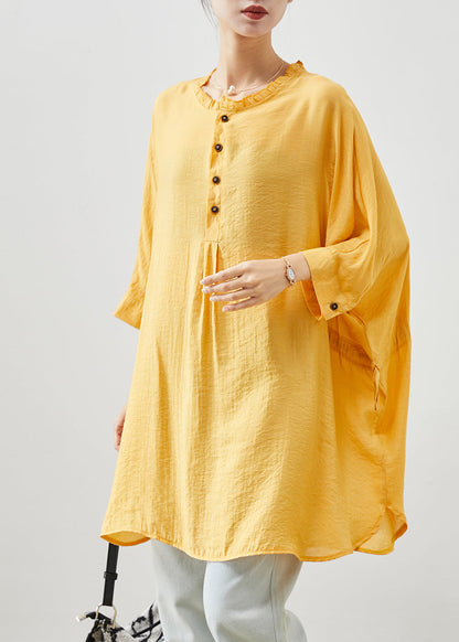 Yellow Ruffled Oversized Linen Holiday Dress Summer