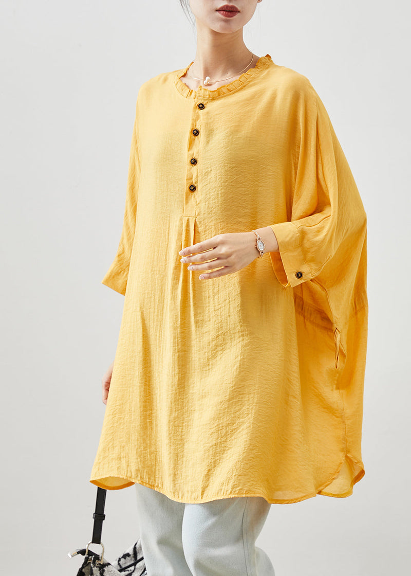 Yellow Ruffled Oversized Linen Holiday Dress Summer