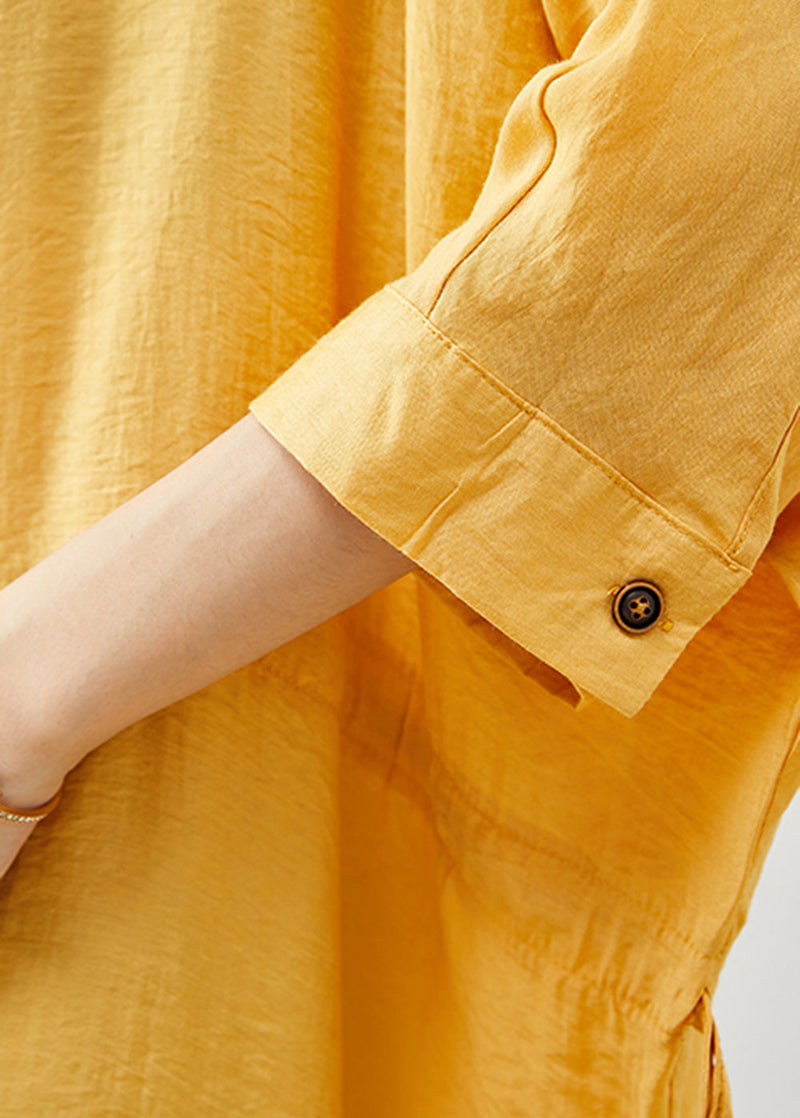 Yellow Ruffled Oversized Linen Holiday Dress Summer