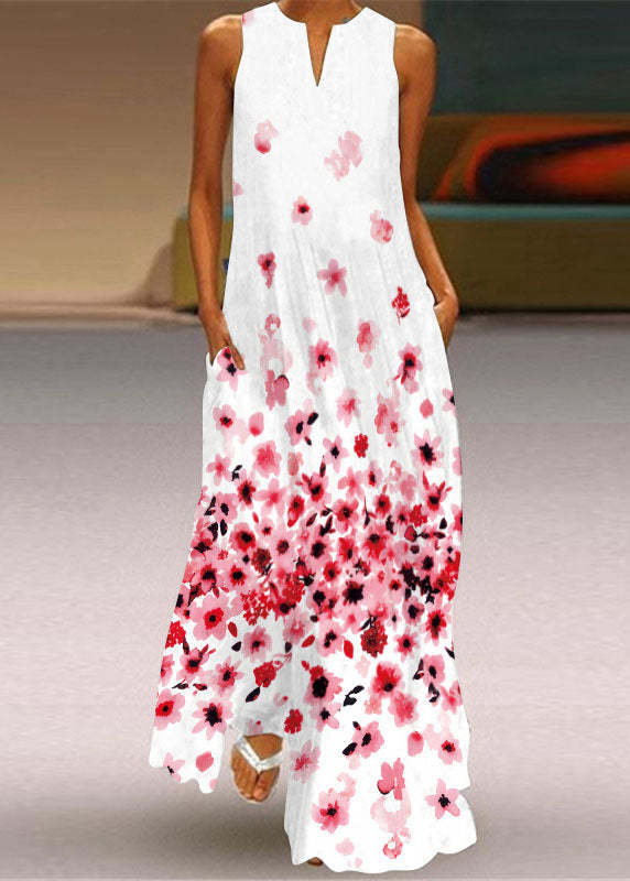 Yellow V Neck Print Chiffon Maxi Dress Sleeveless