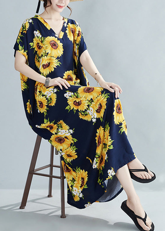 Yellow V Neck Sunflower Maxi Dress Summer