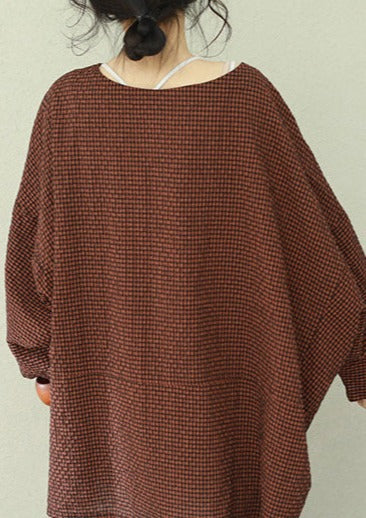 Asymmetric Cotton Fine Work Blue Plaid Oversized Tops
