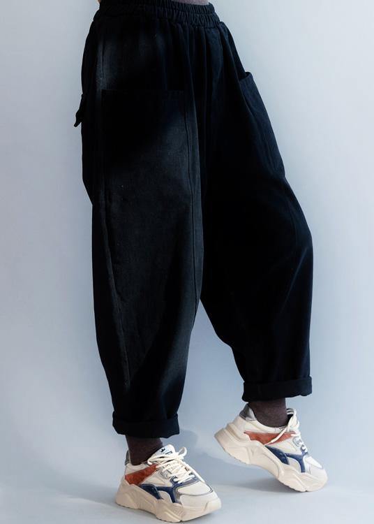 Black Pants Two Pockets Harem Work Pants