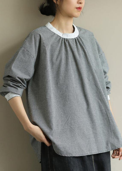 Bohemian black plaid clothes For Women o neck Midi fall blouses