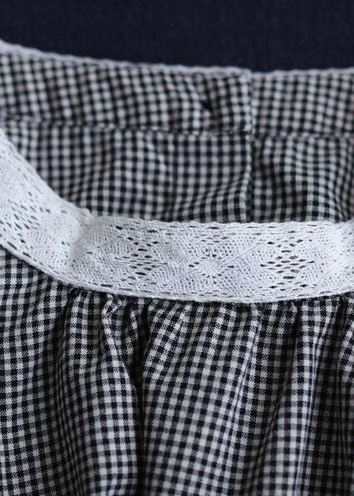 Black Plaid Clothes for O Neck Midi Fall Blouses