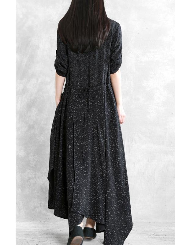 Black Print Clothes for O Neck Patchwork Maxi Dresses