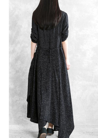 Black Print Clothes for O Neck Patchwork Maxi Dresses
