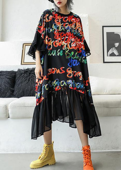 Black Print Cotton Quilting Clothes O Neck Patchwork Maxi Summer Dress